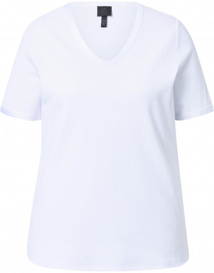 Ulla Popken Satin Trimmed Ribbed Jersey Short Sleeve T-Shirt Snow White - T-shirt - 