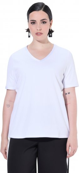 Ulla Popken Satin Trimmed Ribbed Jersey Short Sleeve T-Shirt Snow White - T-shirt - 