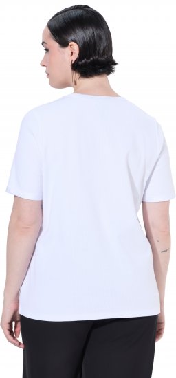 Ulla Popken Satin Trimmed Ribbed Jersey Short Sleeve T-Shirt Snow White - T-shirt - 