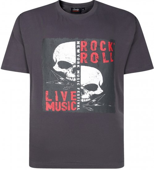 Espionage T437 Rock N' Roll Printed T-Shirt Charcoal - Magliette con stampa - Magliette con stampa taglie forti