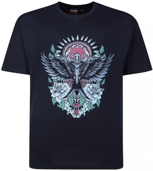 Espionage T444 Tiger Swallow Print T-Shirt Navy - Magliette con stampa - Magliette con stampa taglie forti