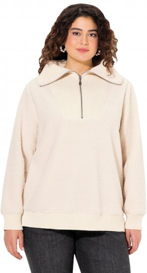 Ulla Popken Teddy Fleece Troyer Collar Sweatshirt Light Champagne - Felpe & felpe con cappuccio - Felpe, Hoodie e Maglieria Calda