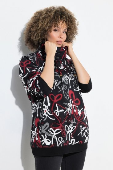 Ulla Popken Ribbon Print Turtleneck Sweatshirt Black - Felpe & felpe con cappuccio - Felpe, Hoodie e Maglieria Calda