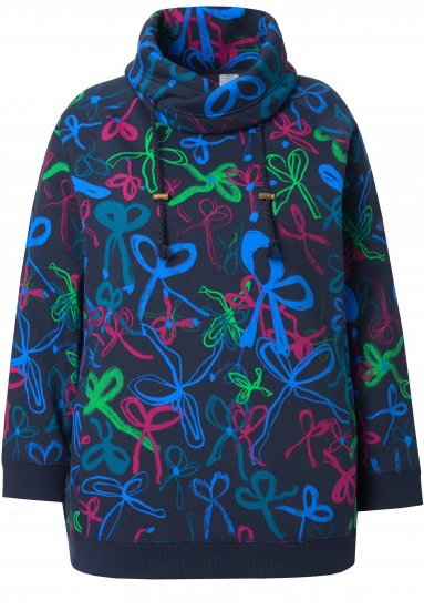Ulla Popken Ribbon Print Turtleneck Sweatshirt Navy - T-shirt - 