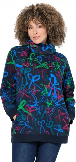 Ulla Popken Ribbon Print Turtleneck Sweatshirt Navy - T-shirt - 