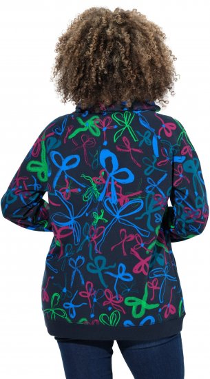 Ulla Popken Ribbon Print Turtleneck Sweatshirt Navy - T-shirt - 