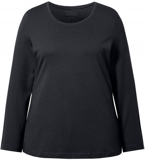 Ulla Popken Basic Round Neck Long Sleeve Slim Fit Cotton Tee Black - T-shirt - 