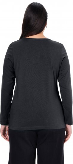 Ulla Popken Basic Round Neck Long Sleeve Slim Fit Cotton Tee Black - T-shirt - 