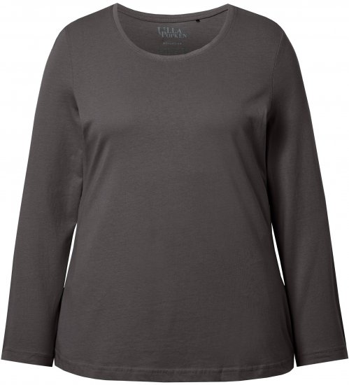 Ulla Popken Basic Round Neck Long Sleeve Slim Fit Cotton Tee Graphite Grey - T-shirt - 
