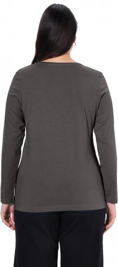 Ulla Popken Basic Round Neck Long Sleeve Slim Fit Cotton Tee Graphite Grey - T-shirt - 
