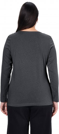 Ulla Popken Basic Round Neck Long Sleeve Slim Fit Cotton Tee Charcoal - T-shirt - 