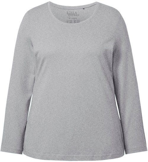 Ulla Popken Basic Round Neck Long Sleeve Slim Fit Cotton Tee Light Grey Melange - T-shirt - 