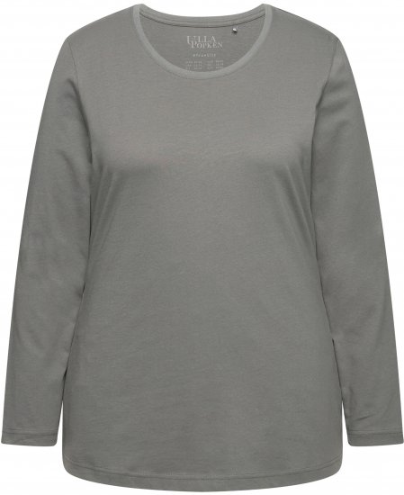 Ulla Popken Basic Round Neck Long Sleeve Slim Fit Cotton Tee Grey - T-shirt - 