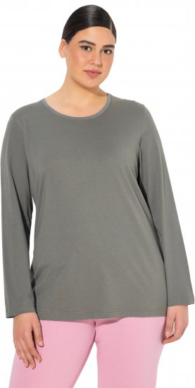 Ulla Popken Basic Round Neck Long Sleeve Slim Fit Cotton Tee Grey - T-shirt - 