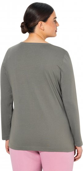 Ulla Popken Basic Round Neck Long Sleeve Slim Fit Cotton Tee Grey - T-shirt - 