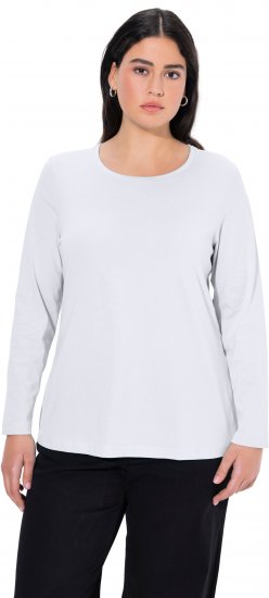 Ulla Popken Basic Round Neck Long Sleeve Slim Fit Cotton Tee Snow White - Gonne - 