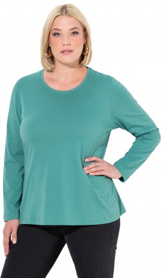 Ulla Popken Basic Round Neck Long Sleeve Slim Fit Cotton Tee Green - T-shirt - 