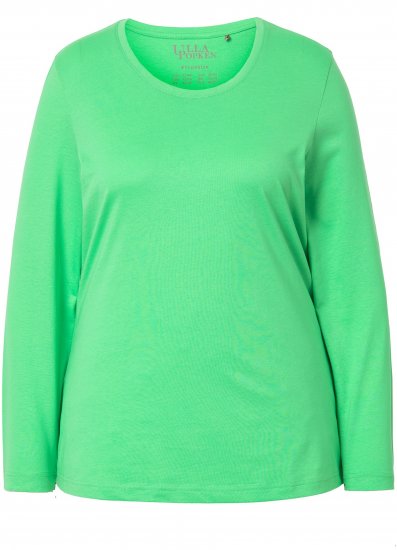 Ulla Popken Basic Round Neck Long Sleeve Slim Fit Cotton Tee Mint Green - T-shirt - 