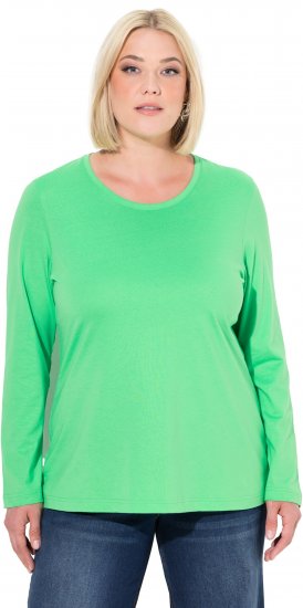 Ulla Popken Basic Round Neck Long Sleeve Slim Fit Cotton Tee Mint Green - T-shirt - 