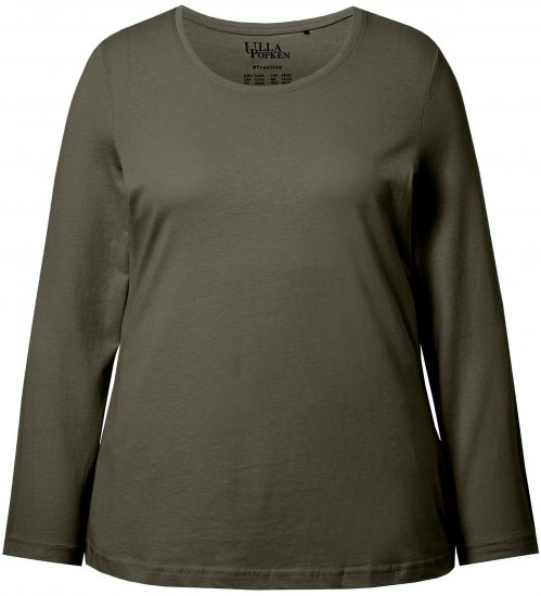 Ulla Popken Basic Round Neck Long Sleeve Slim Fit Cotton Tee Olive - T-shirt - 