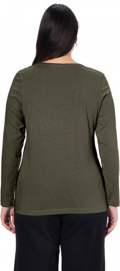 Ulla Popken Basic Round Neck Long Sleeve Slim Fit Cotton Tee Olive - T-shirt - 
