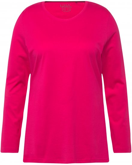 Ulla Popken Basic Round Neck Long Sleeve Slim Fit Cotton Tee Magenta Pink - T-shirt - 