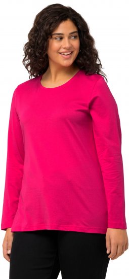 Ulla Popken Basic Round Neck Long Sleeve Slim Fit Cotton Tee Magenta Pink - T-shirt - 