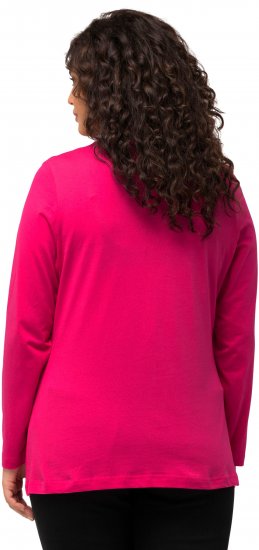 Ulla Popken Basic Round Neck Long Sleeve Slim Fit Cotton Tee Magenta Pink - T-shirt - 