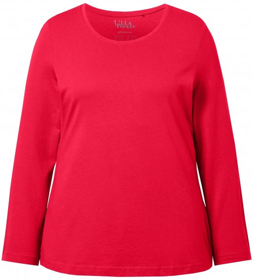 Ulla Popken Basic Round Neck Long Sleeve Slim Fit Cotton Tee Red - T-shirt - 