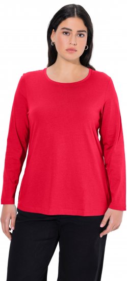 Ulla Popken Basic Round Neck Long Sleeve Slim Fit Cotton Tee Red - T-shirt - 