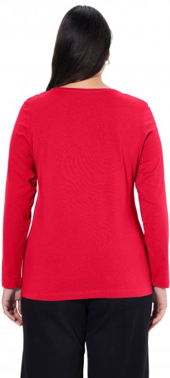 Ulla Popken Basic Round Neck Long Sleeve Slim Fit Cotton Tee Red - T-shirt - 