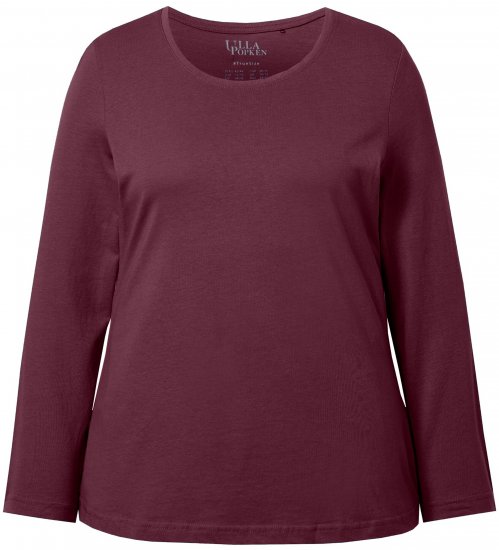 Ulla Popken Basic Round Neck Long Sleeve Slim Fit Cotton Tee Dark Berry - T-shirt - 