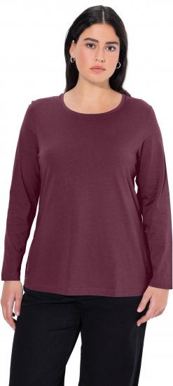 Ulla Popken Basic Round Neck Long Sleeve Slim Fit Cotton Tee Dark Berry - T-shirt - 