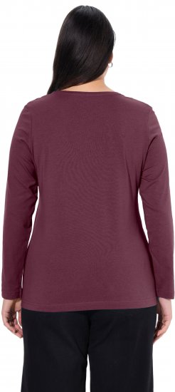 Ulla Popken Basic Round Neck Long Sleeve Slim Fit Cotton Tee Dark Berry - T-shirt - 