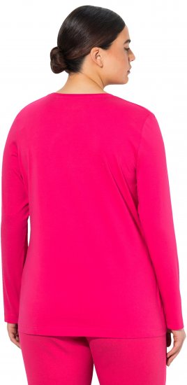 Ulla Popken Basic Round Neck Long Sleeve Slim Fit Cotton Tee Red Pink - T-shirt - 