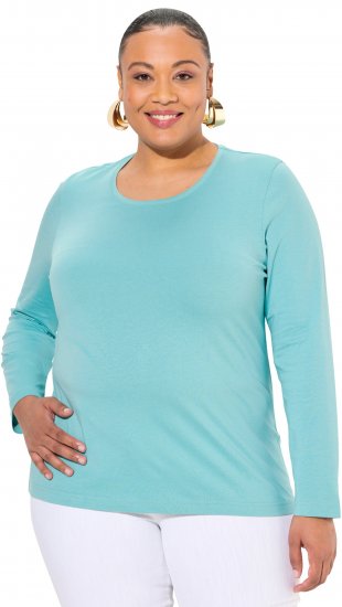 Ulla Popken Basic Round Neck Long Sleeve Slim Fit Cotton Tee Mint - T-shirt - 