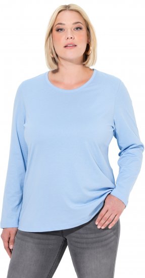 Ulla Popken Basic Round Neck Long Sleeve Slim Fit Cotton Tee Light Blue - T-shirt - 