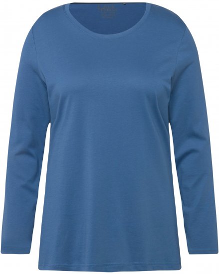 Ulla Popken Basic Round Neck Long Sleeve Slim Fit Cotton Tee Blue Denim - T-shirt - 