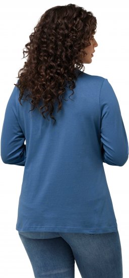 Ulla Popken Basic Round Neck Long Sleeve Slim Fit Cotton Tee Blue Denim - T-shirt - 