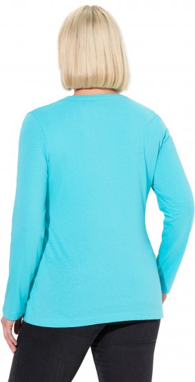 Ulla Popken Basic Round Neck Long Sleeve Slim Fit Cotton Tee Deep Aqua - T-shirt - 