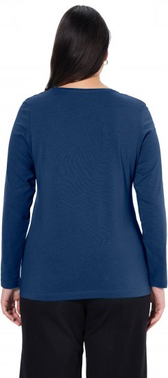 Ulla Popken Basic Round Neck Long Sleeve Slim Fit Cotton Tee Dark Blue - T-shirt - 