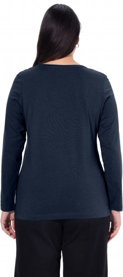 Ulla Popken Basic Round Neck Long Sleeve Slim Fit Cotton Tee Navy Blue - T-shirt - 