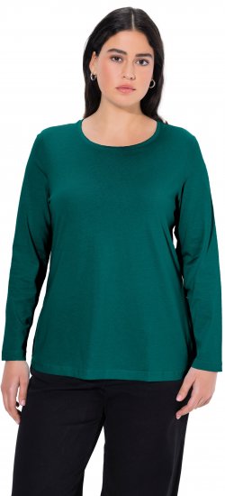 Ulla Popken Basic Round Neck Long Sleeve Slim Fit Cotton Tee Teal Green - T-shirt - 