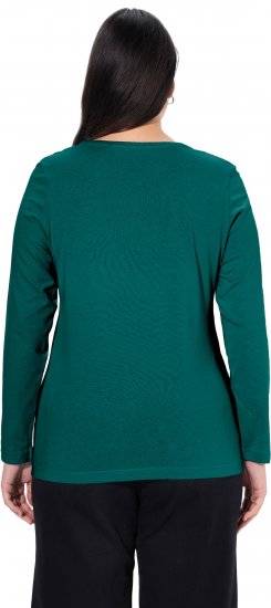 Ulla Popken Basic Round Neck Long Sleeve Slim Fit Cotton Tee Teal Green - T-shirt - 