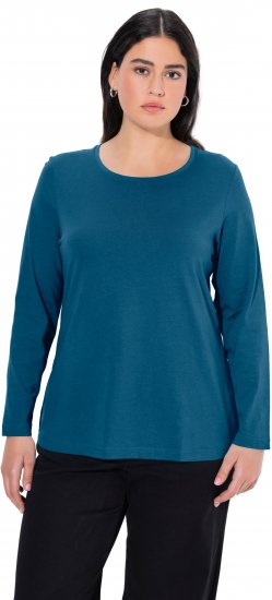 Ulla Popken Basic Round Neck Long Sleeve Slim Fit Cotton Tee Cerulean - T-shirt - 