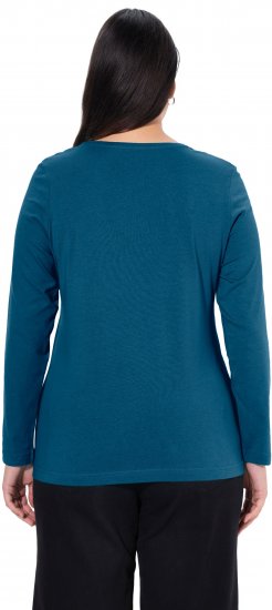 Ulla Popken Basic Round Neck Long Sleeve Slim Fit Cotton Tee Cerulean - T-shirt - 