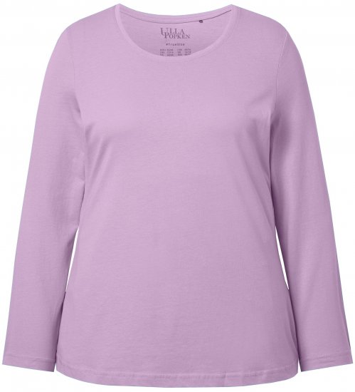 Ulla Popken Basic Round Neck Long Sleeve Slim Fit Cotton Tee Lavender - T-shirt - 
