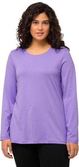 Ulla Popken Basic Round Neck Long Sleeve Slim Fit Cotton Tee Pale Lilac - T-shirt - 