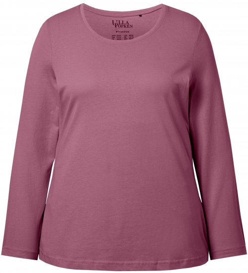 Ulla Popken Basic Round Neck Long Sleeve Slim Fit Cotton Tee Dark Rose - T-shirt - 