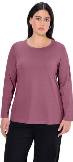 Ulla Popken Basic Round Neck Long Sleeve Slim Fit Cotton Tee Dark Rose - T-shirt - 